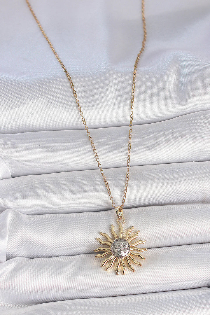 EBJ 316L Steel Gold Color Mix Color Sun Model Processing Detailed Women's Necklace - Metairie