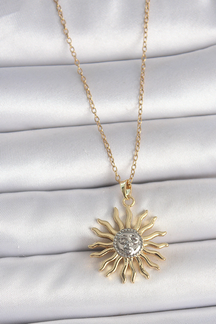 EBJ 316L Steel Gold Color Mix Color Sun Model Processing Detailed Women's Necklace - Metairie