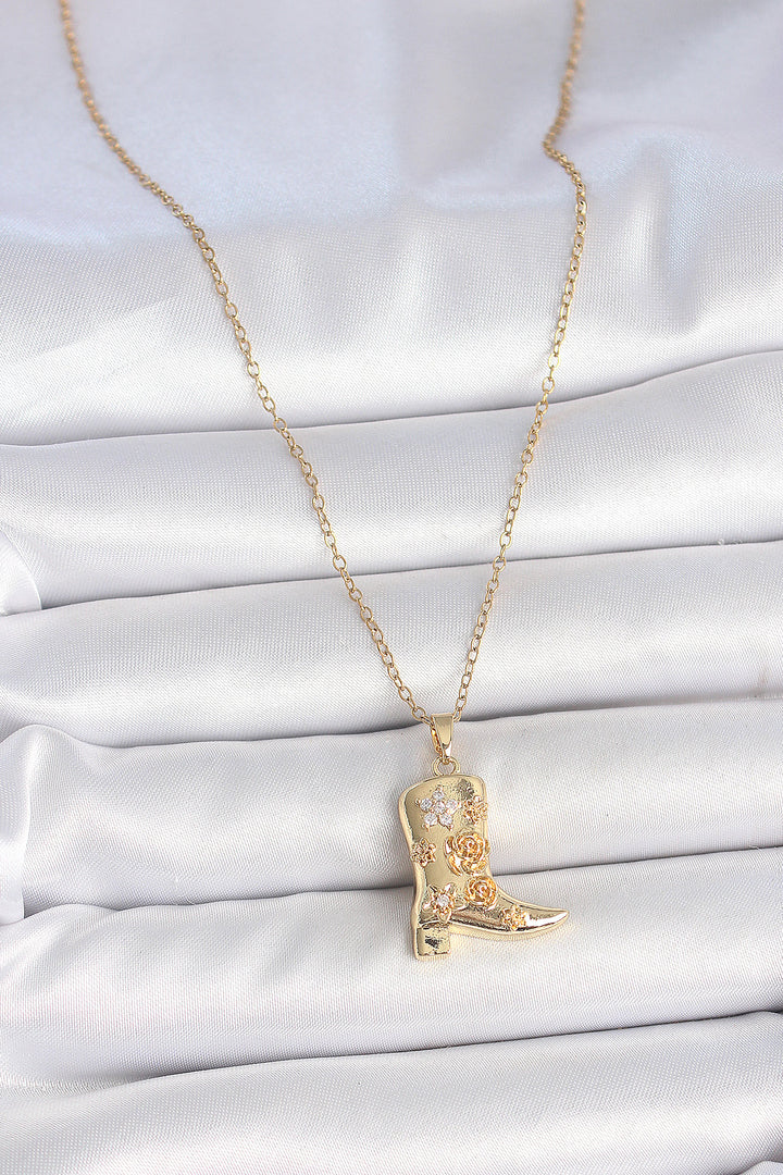 EBJ 316L Steel Gold Color Zircon Stone Detailed Processing Boot Model Women's Necklace - Marano di Napoli