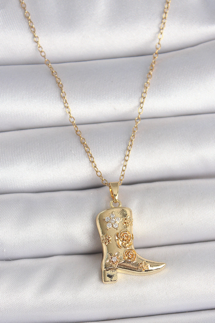 EBJ 316L Steel Gold Color Zircon Stone Detailed Processing Boot Model Women's Necklace - Marano di Napoli