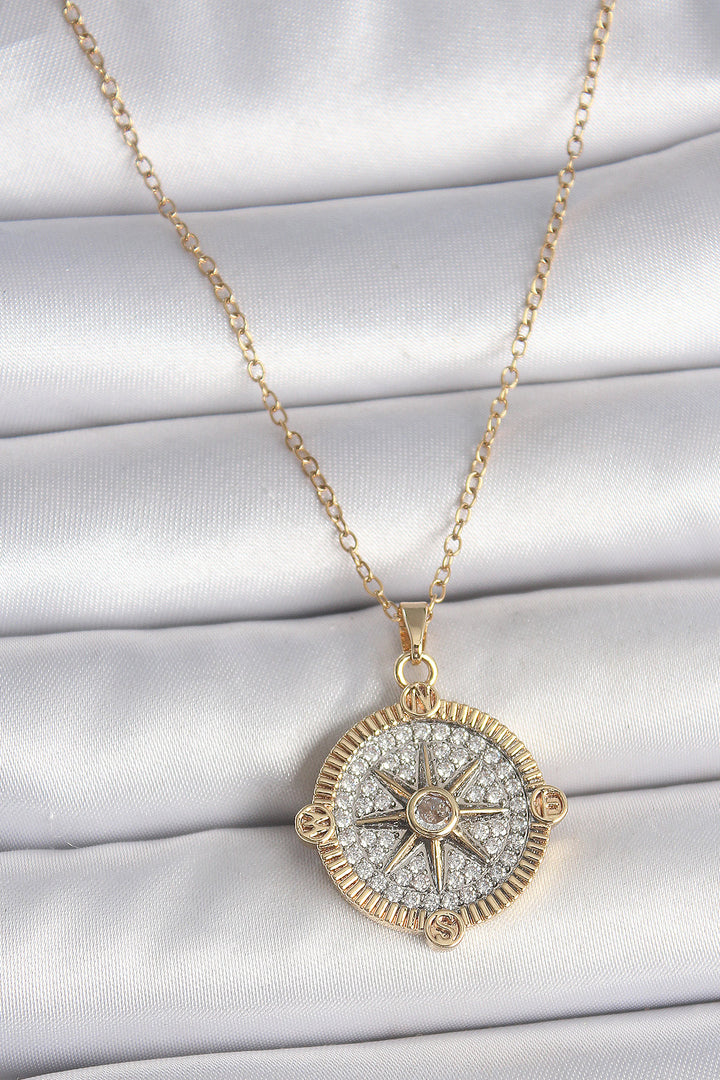 EBJ 316L Steel Gold Color Zircon Stone Compass Model Women's Necklace - Ocoyoacac