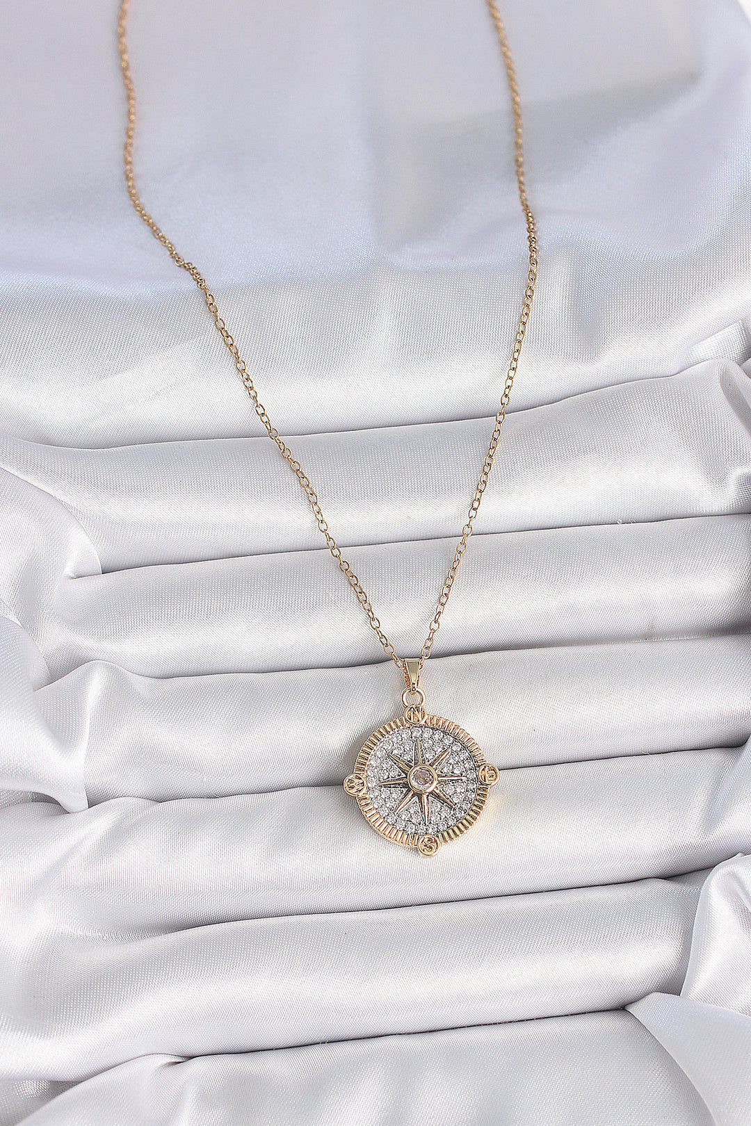 EBJ 316L Steel Gold Color Zircon Stone Compass Model Women's Necklace - Ocoyoacac