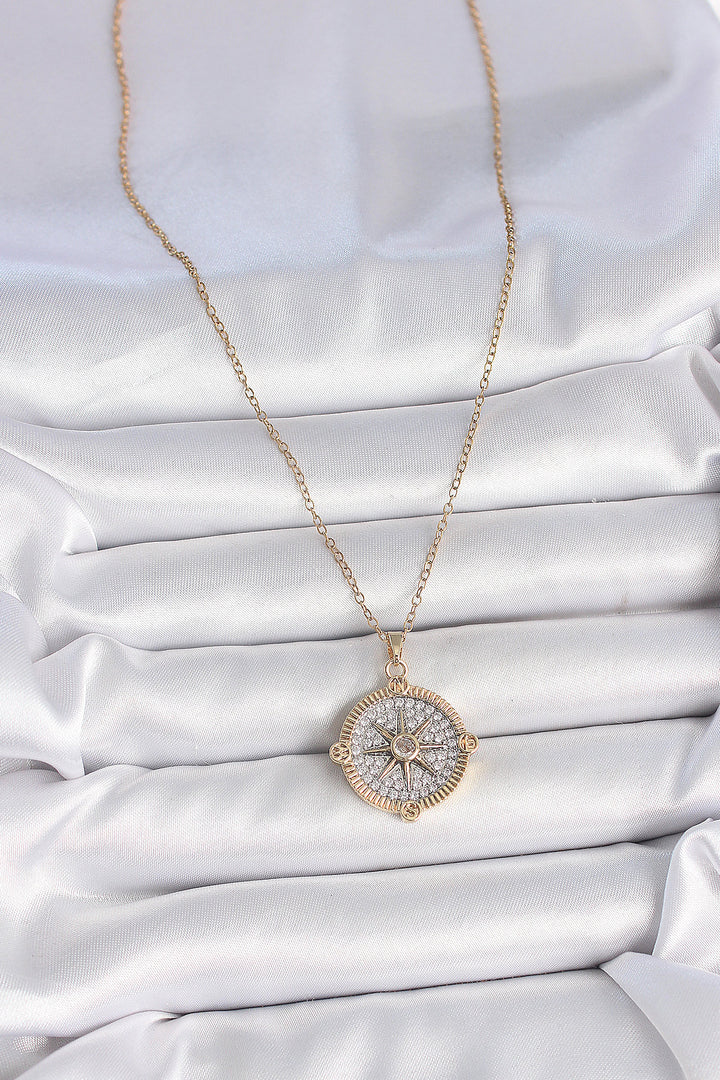 EBJ 316L Steel Gold Color Zircon Stone Compass Model Women's Necklace - Ocoyoacac