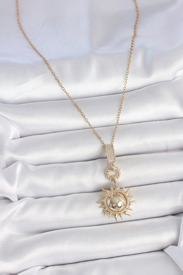 EBJ 316L Steel Gold Color Zircon Stone Dangle Sun Model Women's Necklace - Trento