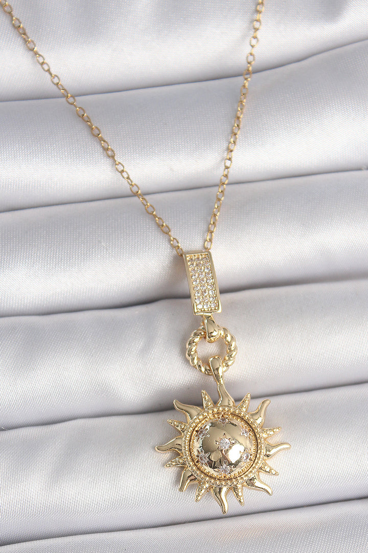 EBJ 316L Steel Gold Color Zircon Stone Dangle Sun Model Women's Necklace - Trento