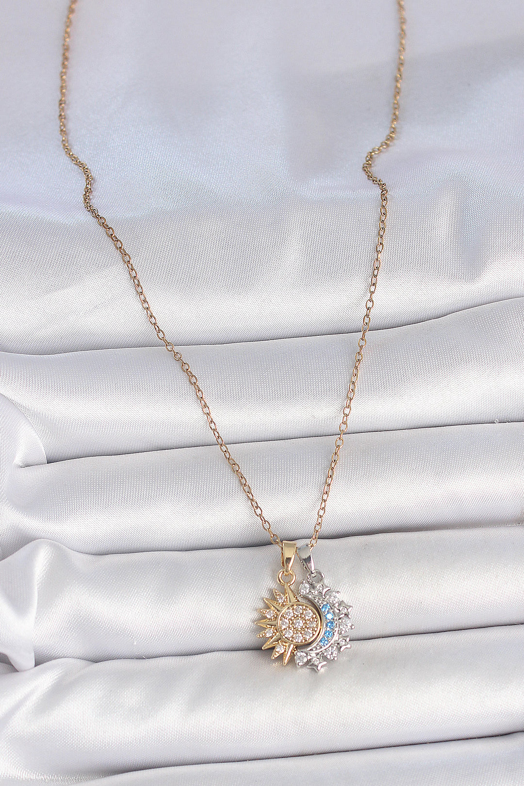 EBJ 316L Steel Mixed Color Zircon Stone Sun Moon Model Women's Necklace - Mantes-la-Jolie