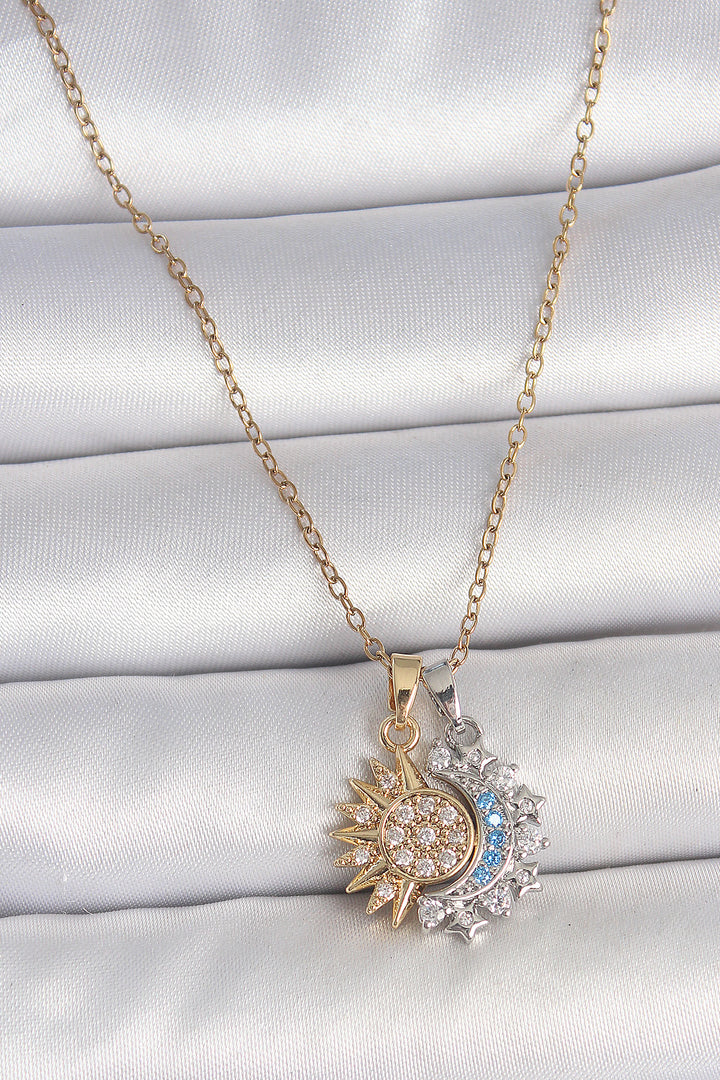 EBJ 316L Steel Mixed Color Zircon Stone Sun Moon Model Women's Necklace - Mantes-la-Jolie