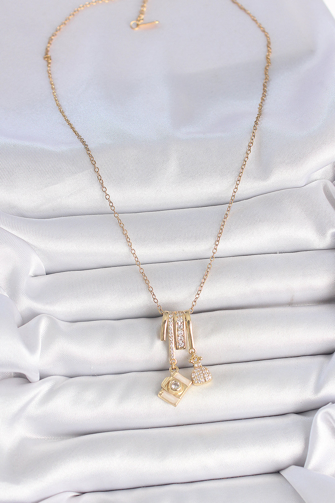EBJ 316L Steel Gold Color Zircon Stone Pendant Camera Figure Charm Women's Necklace - Almere