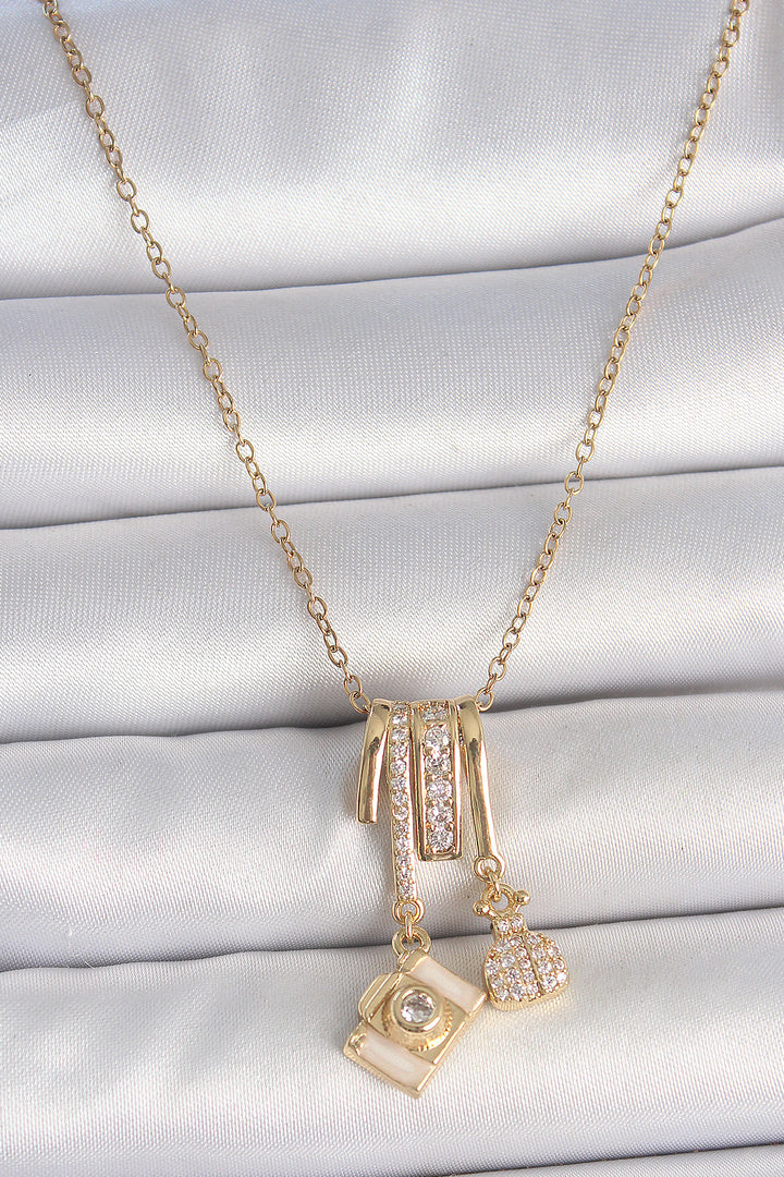 EBJ 316L Steel Gold Color Zircon Stone Pendant Camera Figure Charm Women's Necklace - Almere