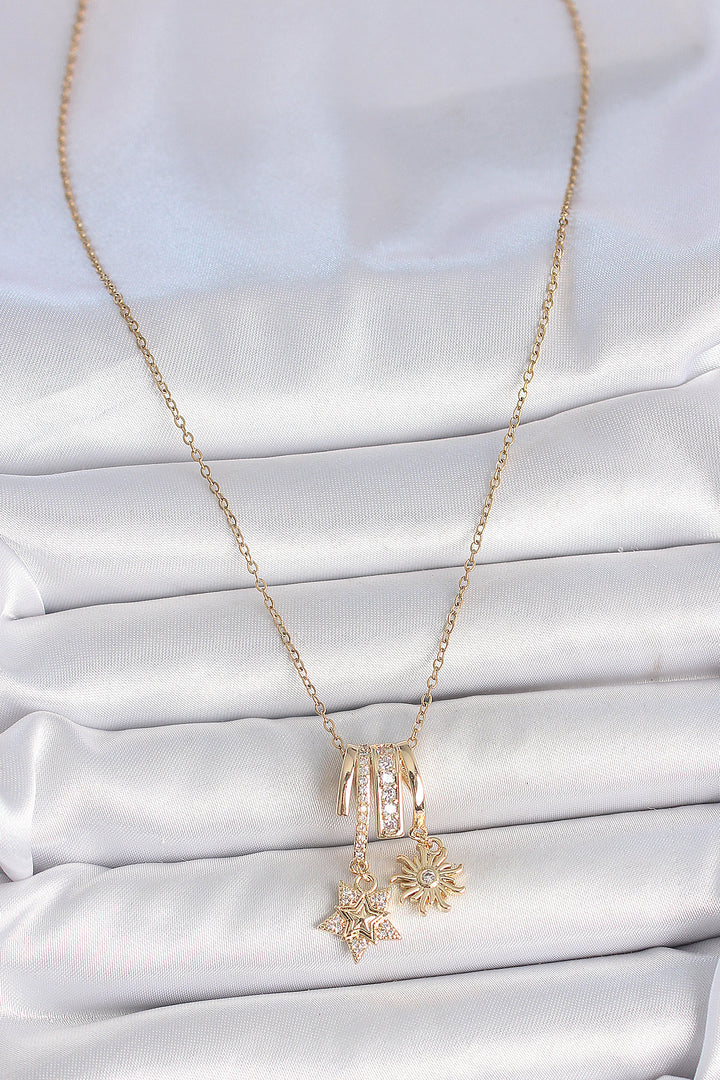 EBJ 316L Steel Gold Color Dangling Zircon Stone Star Sun Figure Charm Women's Necklace - Melbourne