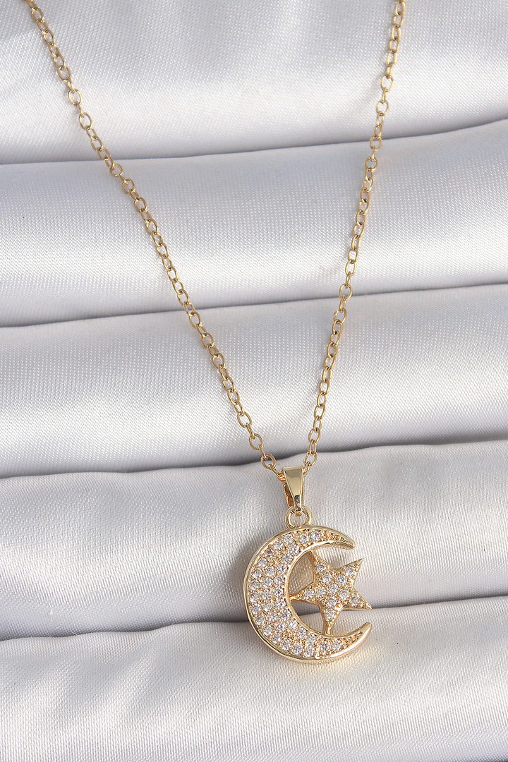 EBJ 316L Steel Gold Color Chain with Zircon Stone Crescent Star Model Women's Necklace - Miramar