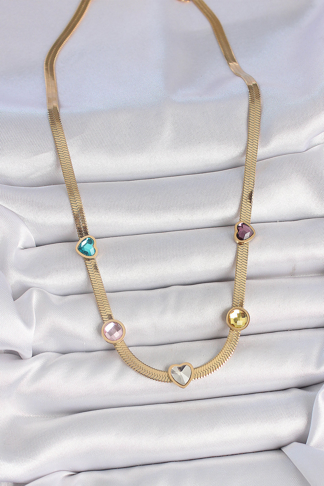 EBJ 316L Steel Gold Color Italian Chain Colorful Zircon Stone Heart Figure Women's Necklace - Avezzano
