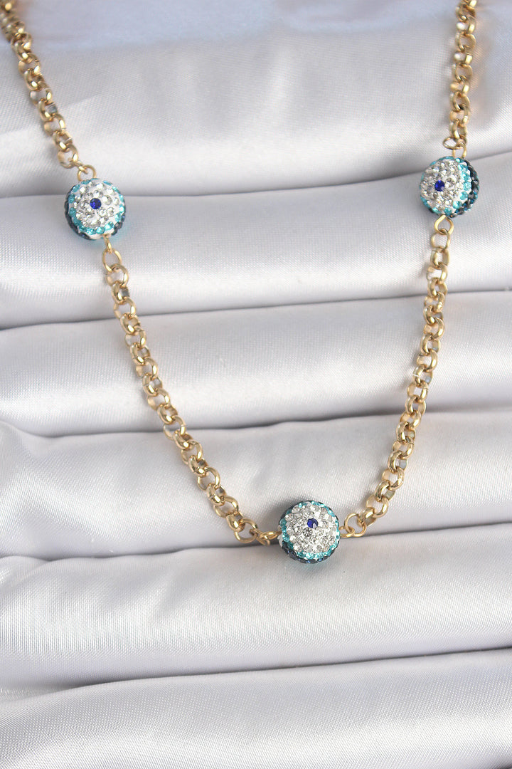 EBJ 316L Steel Gold Color Zircon Stone Evil Eye Bead Model Women's Necklace - Navapolatsk