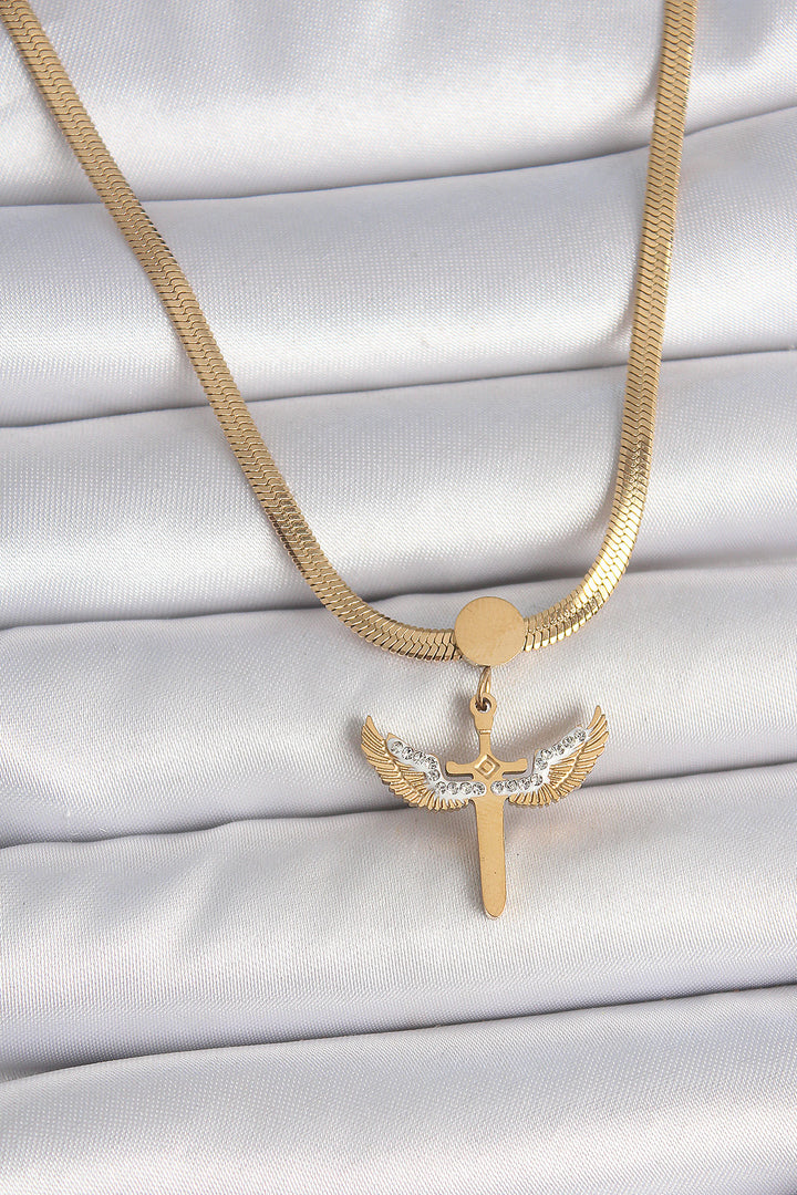 EBJ 316L Steel Gold Color Italian Chain with Zircon Stone Detailed Mikail Model Women's Necklace - Gelsenkirchen