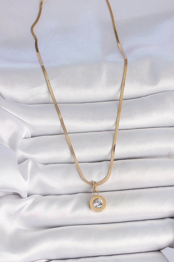EBJ 316L Steel Gold Color Italian Chain Pendant Zircon Stone Model Women's Necklace - Regina