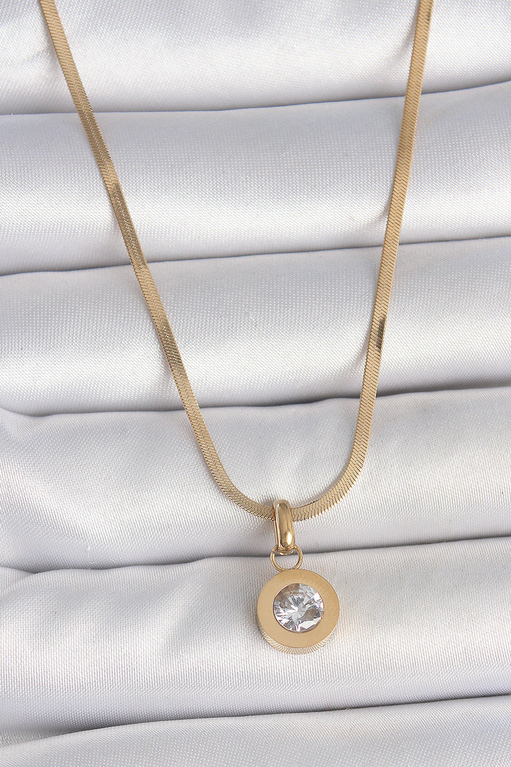 EBJ 316L Steel Gold Color Italian Chain Pendant Zircon Stone Model Women's Necklace - Regina