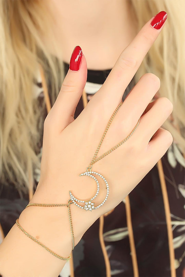 EBJ Gold Color Zircon Stone Crescent Design Şahmeran Bracelet - Giurgiu
