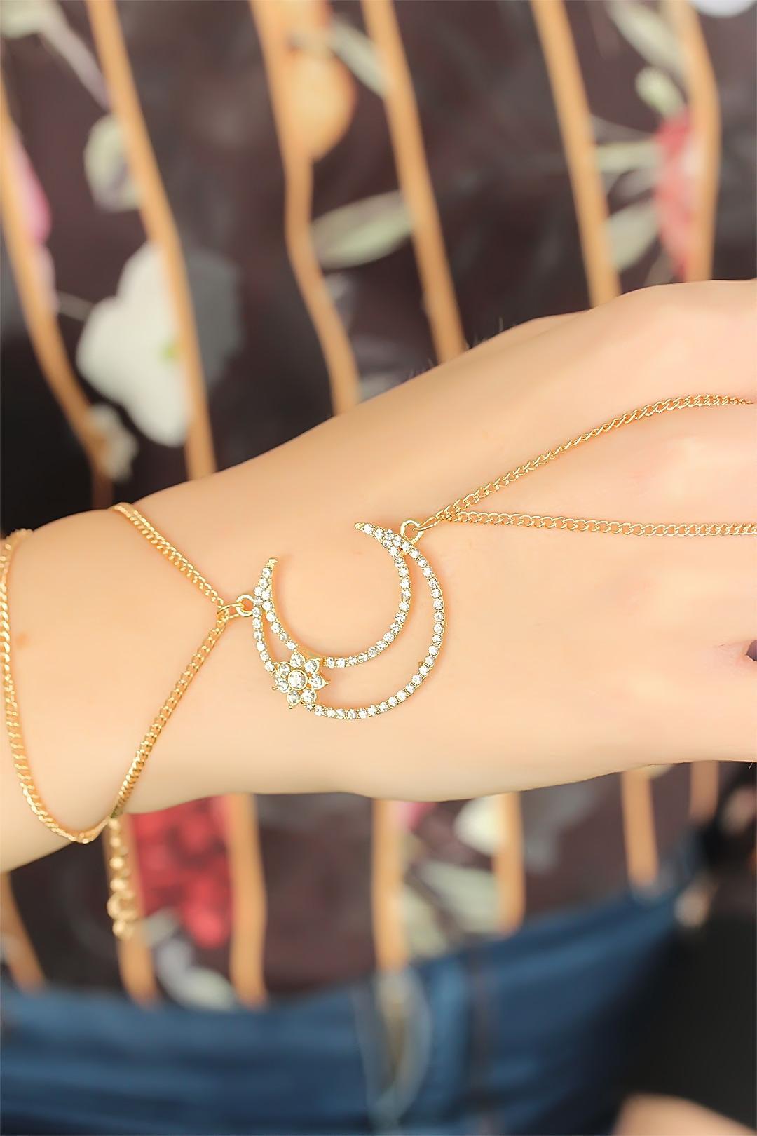 EBJ Gold Color Zircon Stone Crescent Design Şahmeran Bracelet - Giurgiu