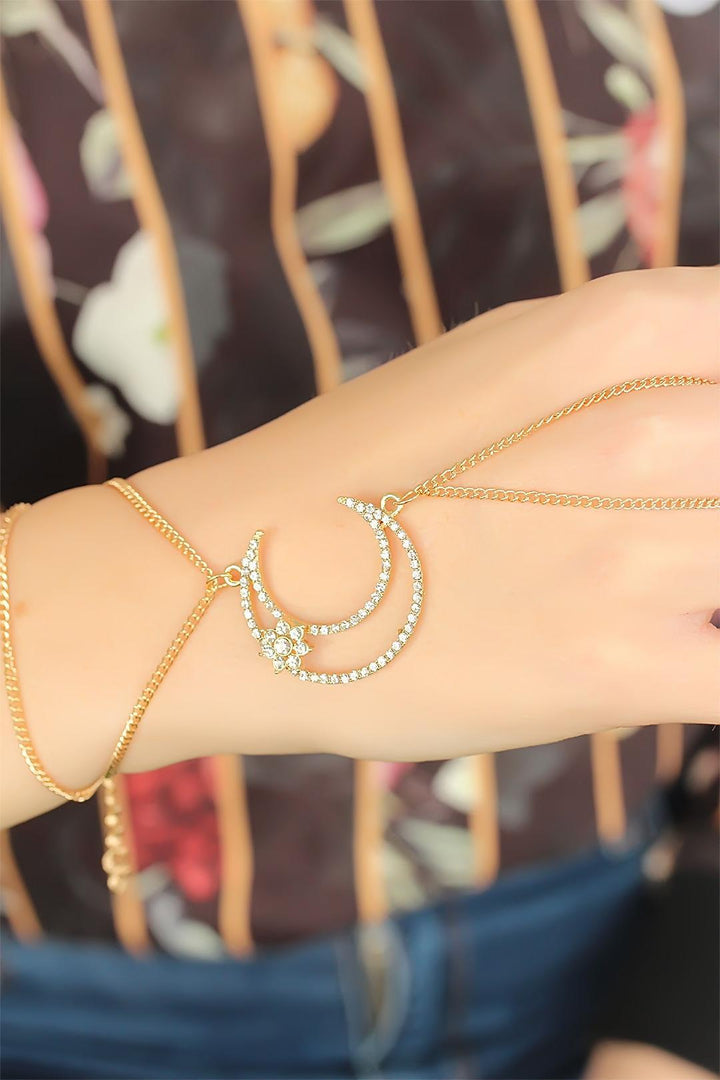EBJ Gold Color Zircon Stone Crescent Design Şahmeran Bracelet - Giurgiu
