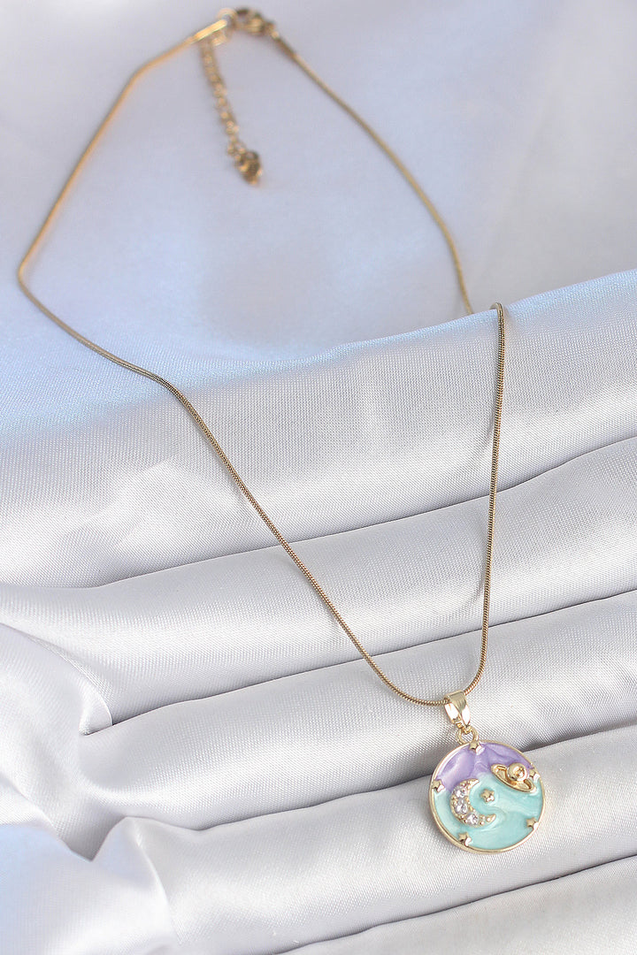 EBJ 316L Steel Gold Color Chain Lock Color Zircon Stone Crescent Star Detail Medal Model Women's Necklace - Rheda-Wiedenbrück
