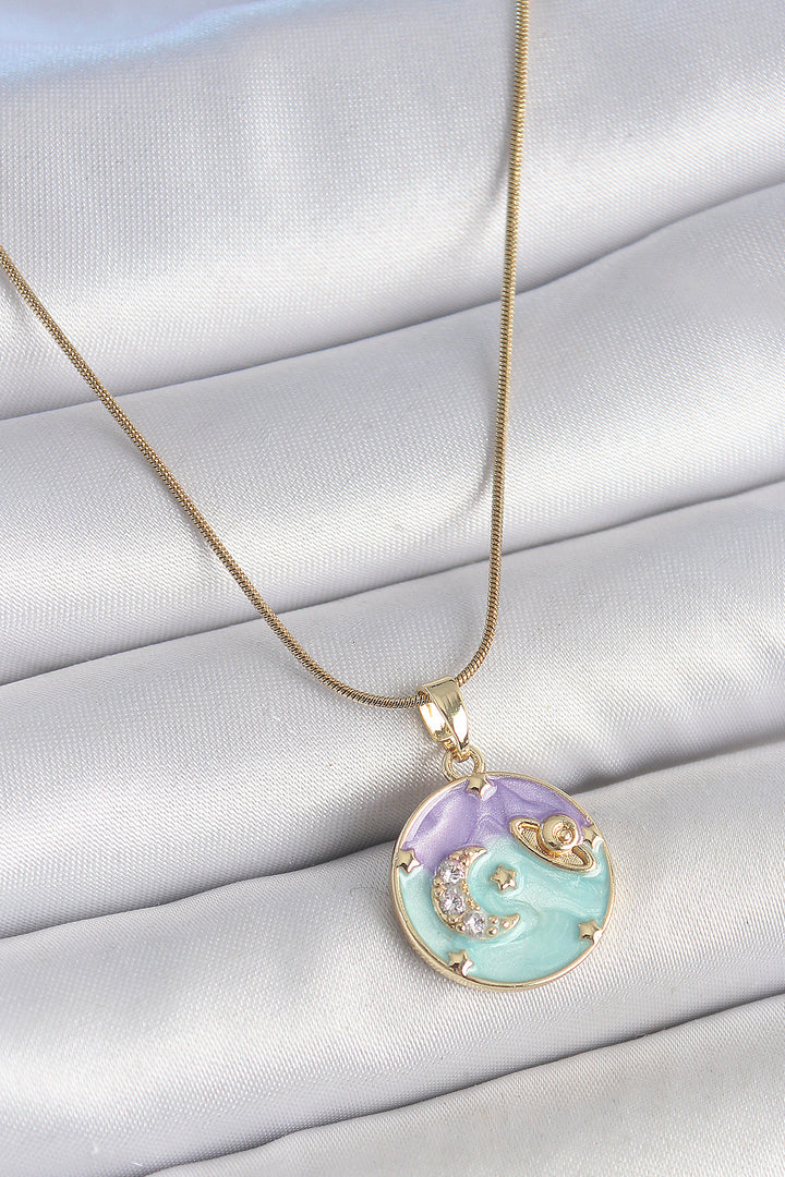 EBJ 316L Steel Gold Color Chain Lock Color Zircon Stone Crescent Star Detail Medal Model Women's Necklace - Rheda-Wiedenbrück