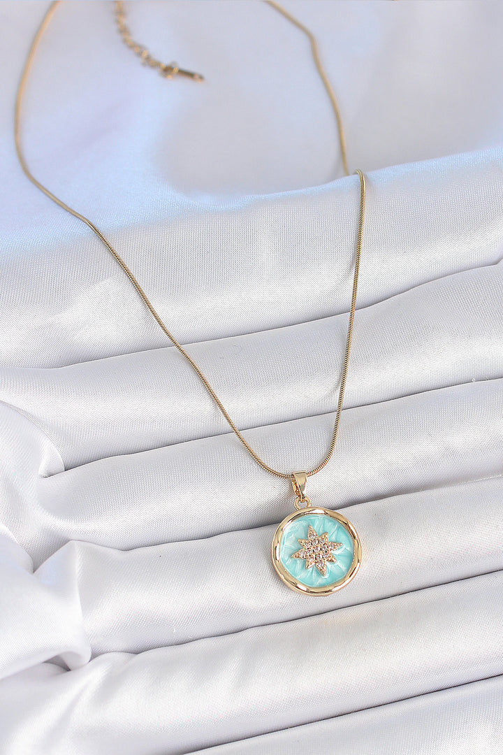 EBJ 316L Steel Gold Color Chain Blue Enamel Zircon Stone North Star Embellished Medal Model Women's Necklace - Vaudreuil-Dorion