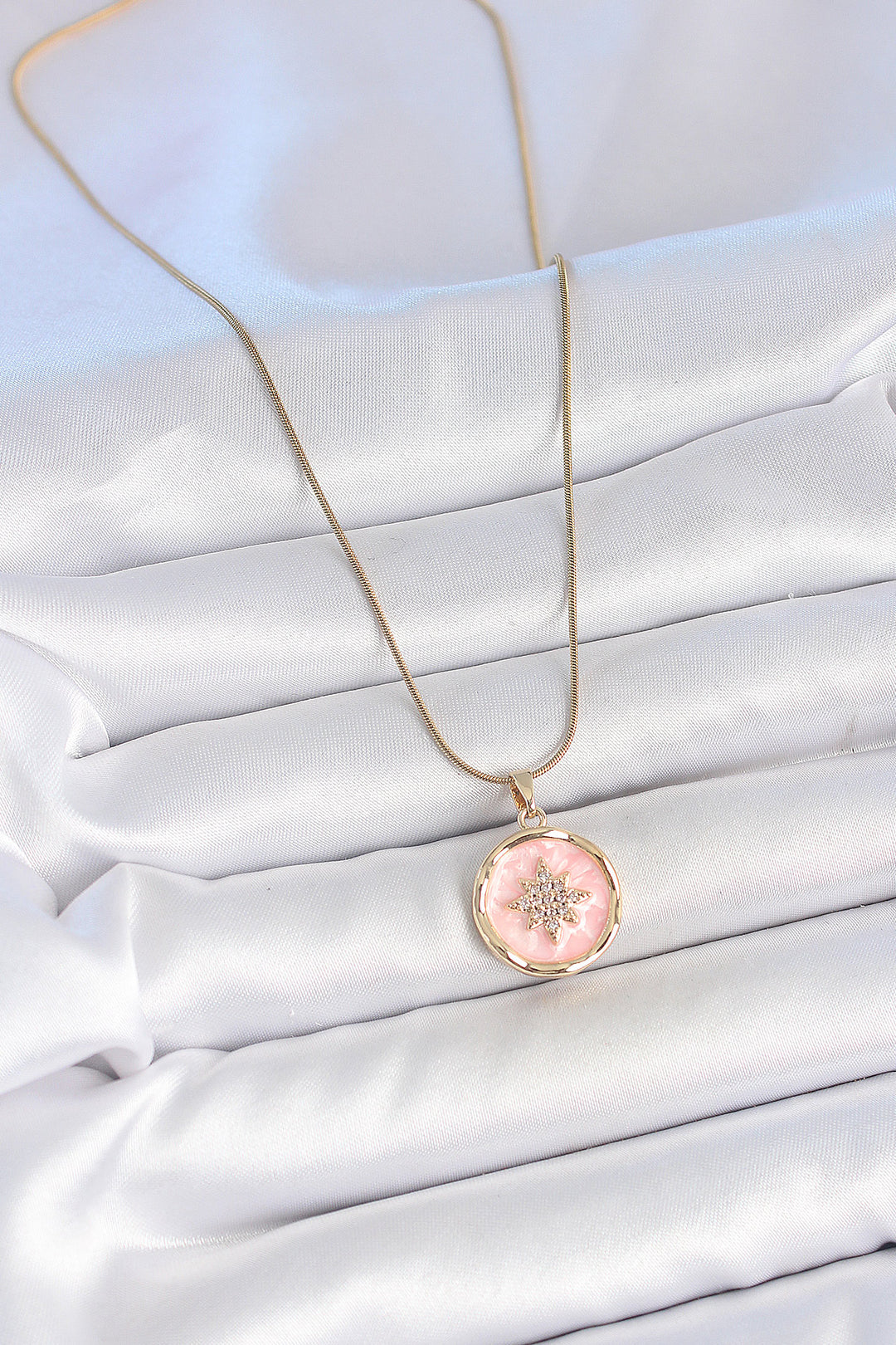 EBJ 316L Steel Gold Color Chain Pink Enamel Zircon Stone North Star Embroidered Medal Model Women's Necklace - Iaşi