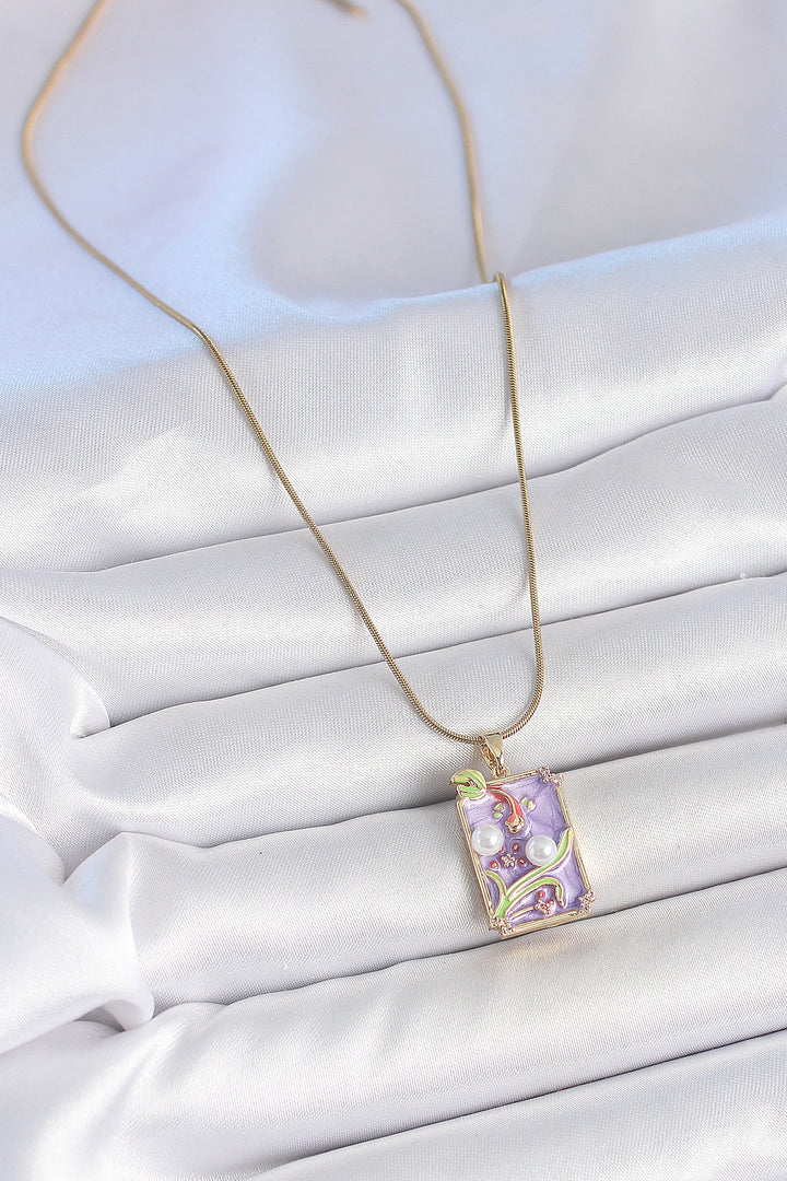 EBJ 316L Steel Gold Color Chain Purple Beaded Flower Embroidered Portrait Model Women's Necklace - Capelle aan den IJssel