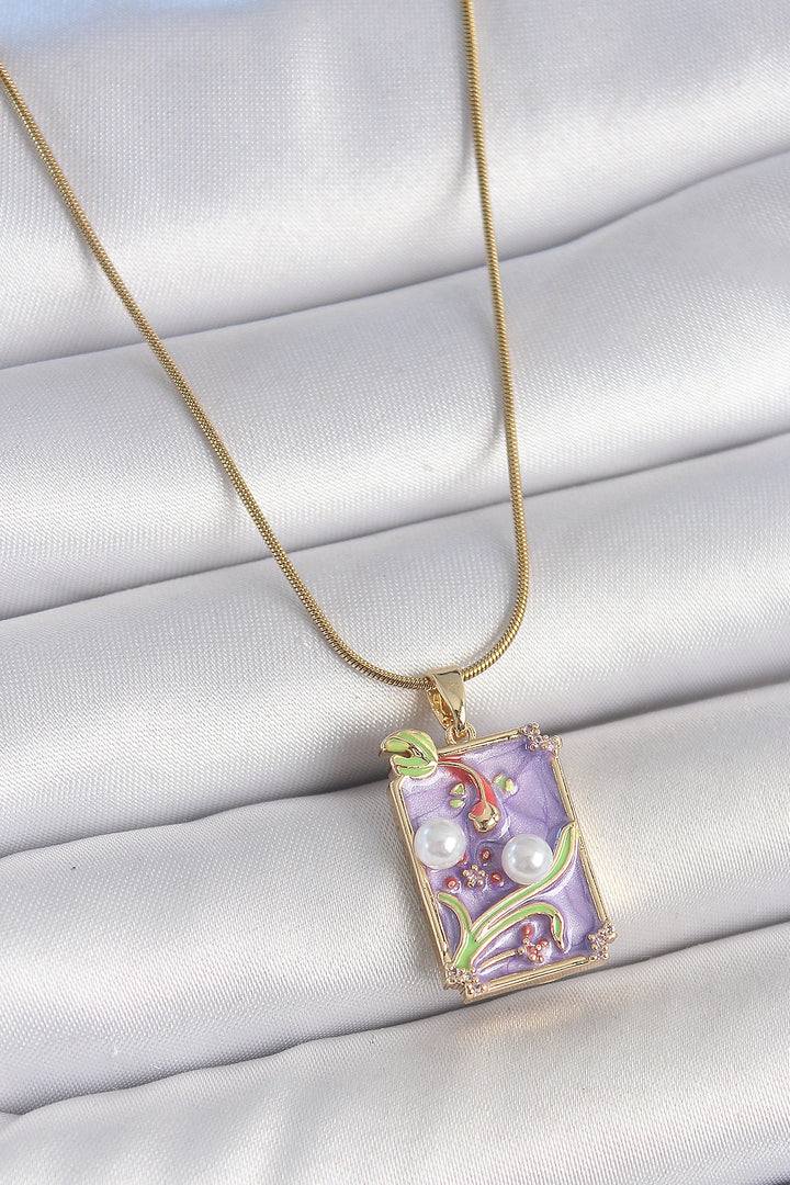 EBJ 316L Steel Gold Color Chain Purple Beaded Flower Embroidered Portrait Model Women's Necklace - Capelle aan den IJssel