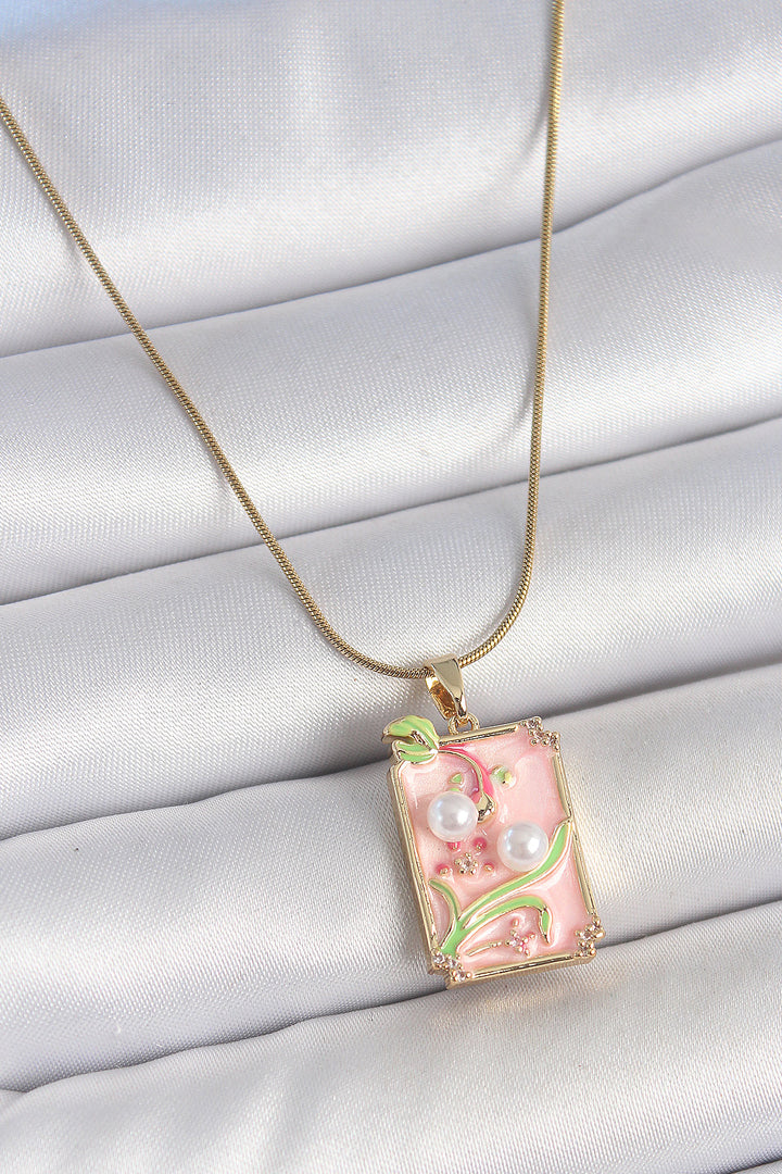 EBJ 316L Steel Gold Color Chain Pink Enamel Inlaid Flower Embroidered Portrait Model Women's Necklace - Marcq-en-Baroeul