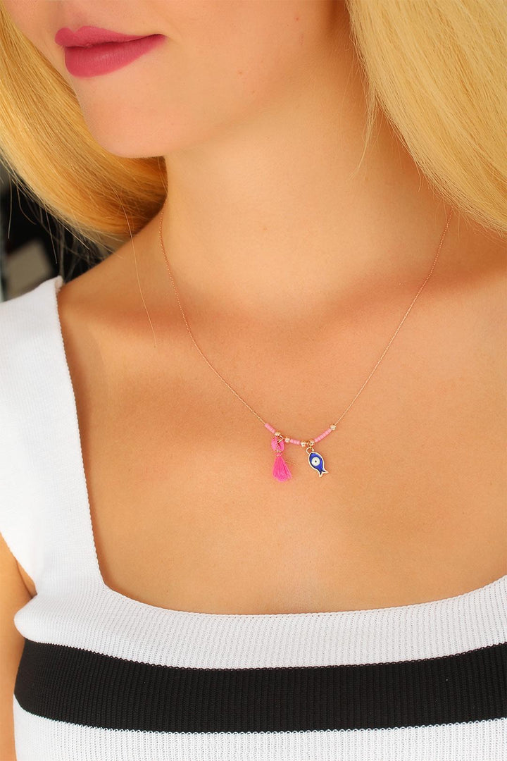 EBJ Pink Stone Necklace with Evil Eye Bead - Ferrol
