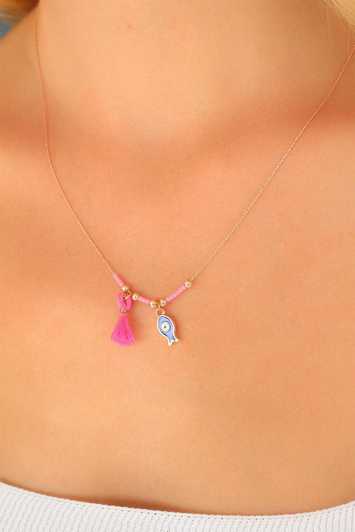 EBJ Pink Stone Necklace with Evil Eye Bead - Ferrol