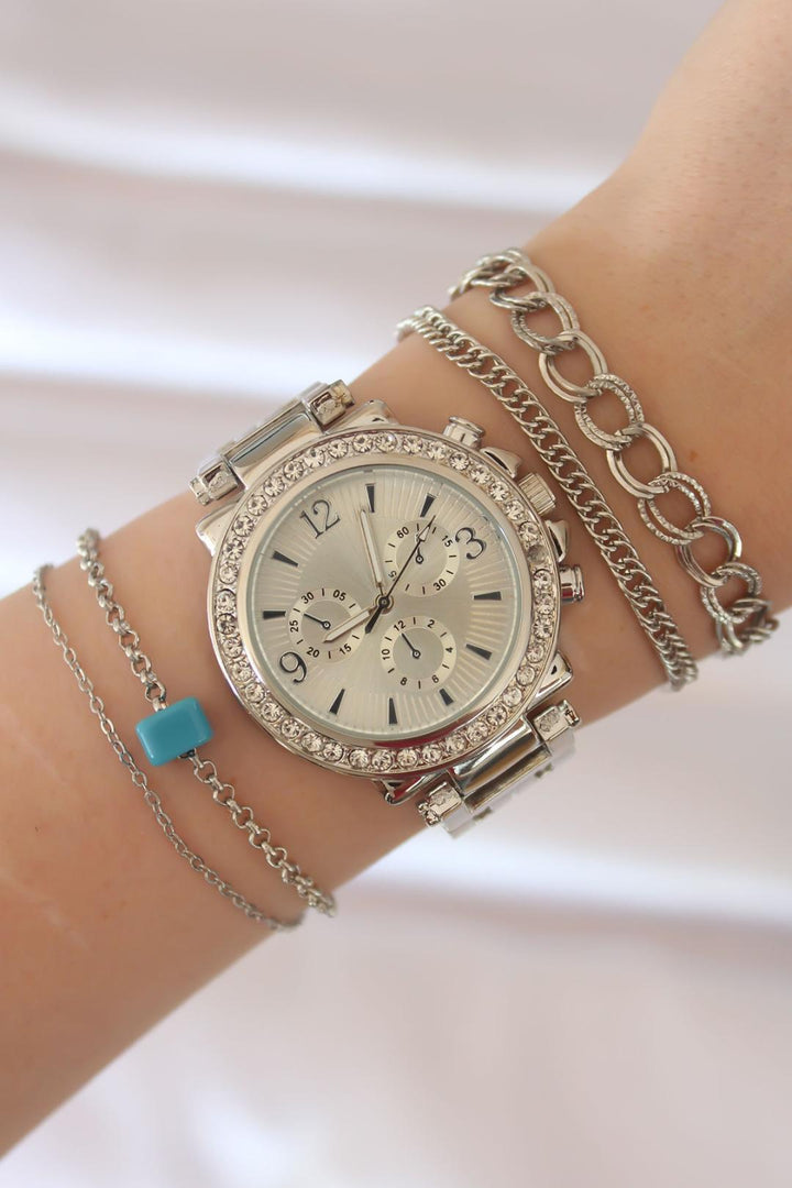 EBJ Silver Color Metal Watch and Bracelet Set with Zircon Stone - Rexburg