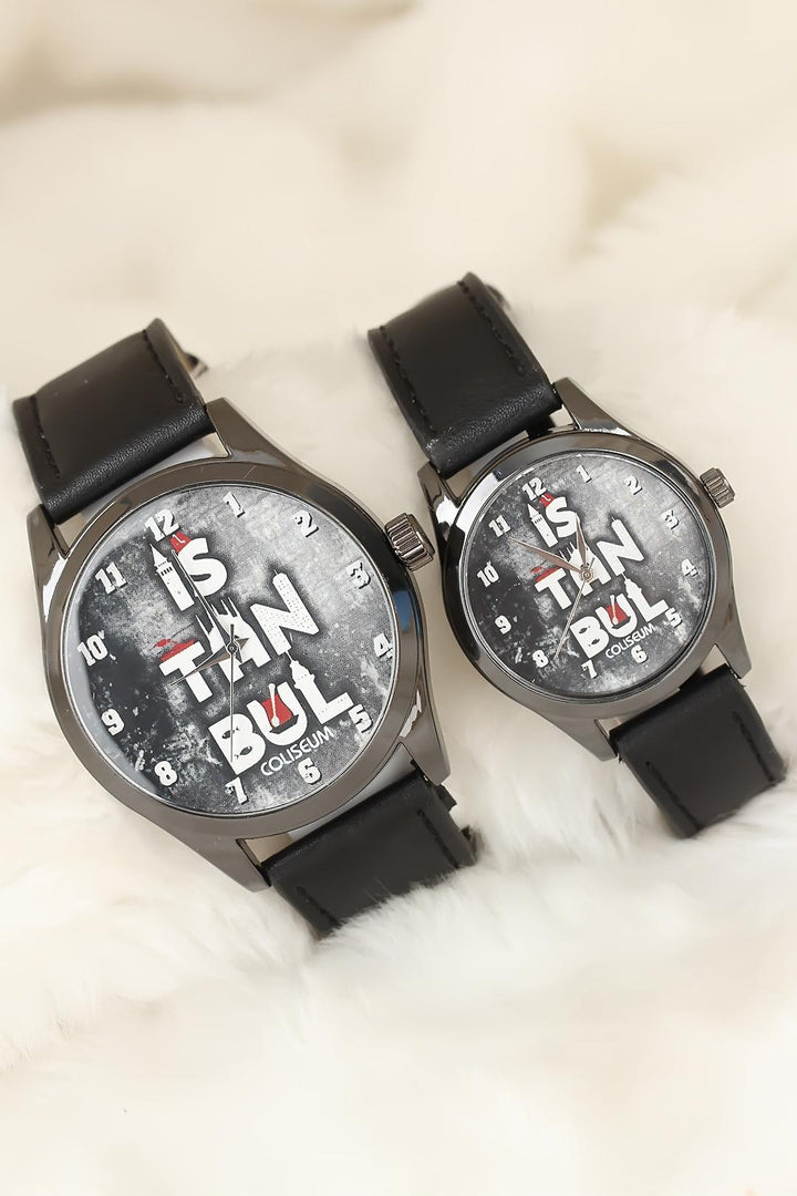 EBJ Black Color Leather Strap Istanbul Designed Couple Watches - Utica