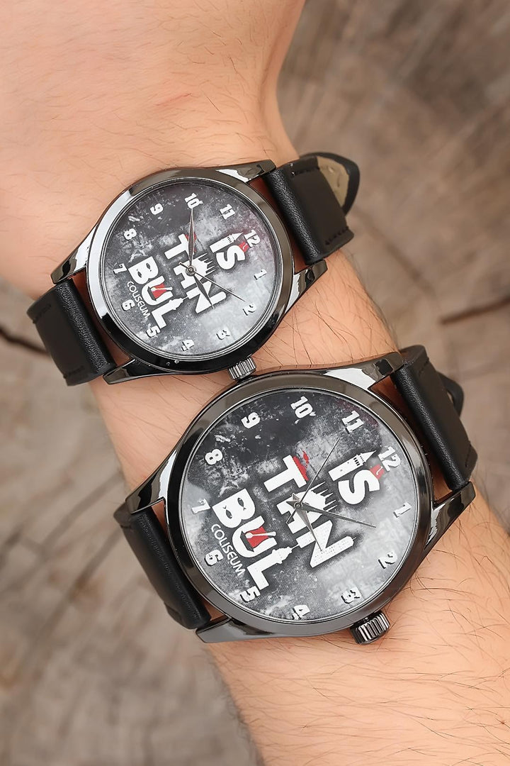 EBJ Black Color Leather Strap Istanbul Designed Couple Watches - Utica