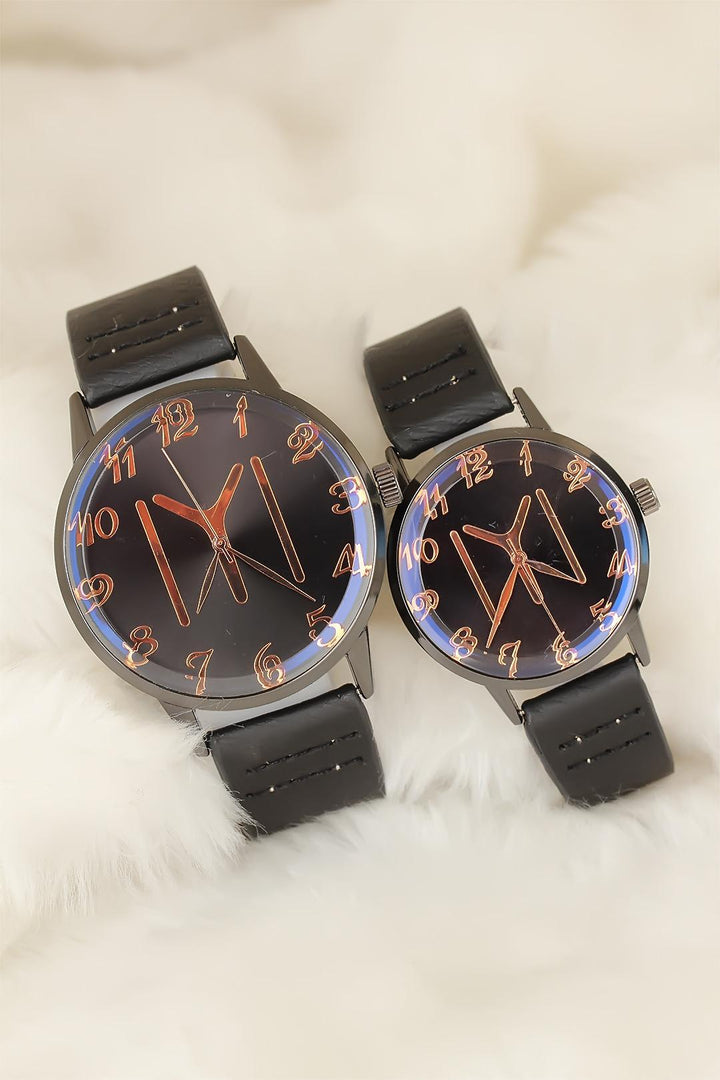 EBJ Black Leather Strap Smoke Metal Case Kayı Length Figured Lover Watches - Ameca