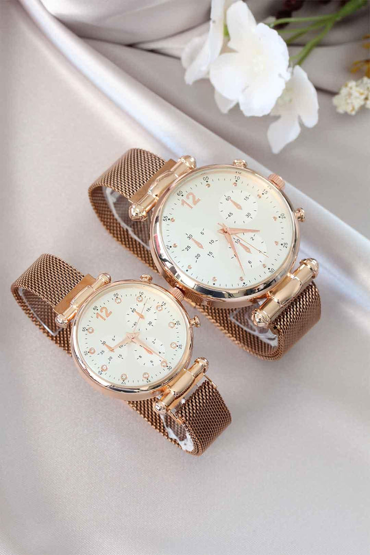 EBJ Rose Color Woven Metal Magnetic Strap Couple Watches - Centennial