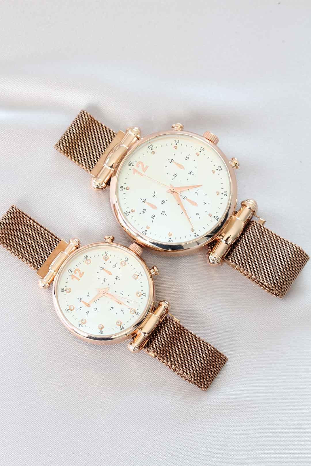 EBJ Rose Color Woven Metal Magnetic Strap Couple Watches - Centennial