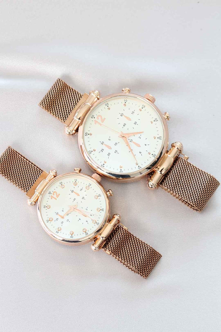 EBJ Rose Color Woven Metal Magnetic Strap Couple Watches - Centennial