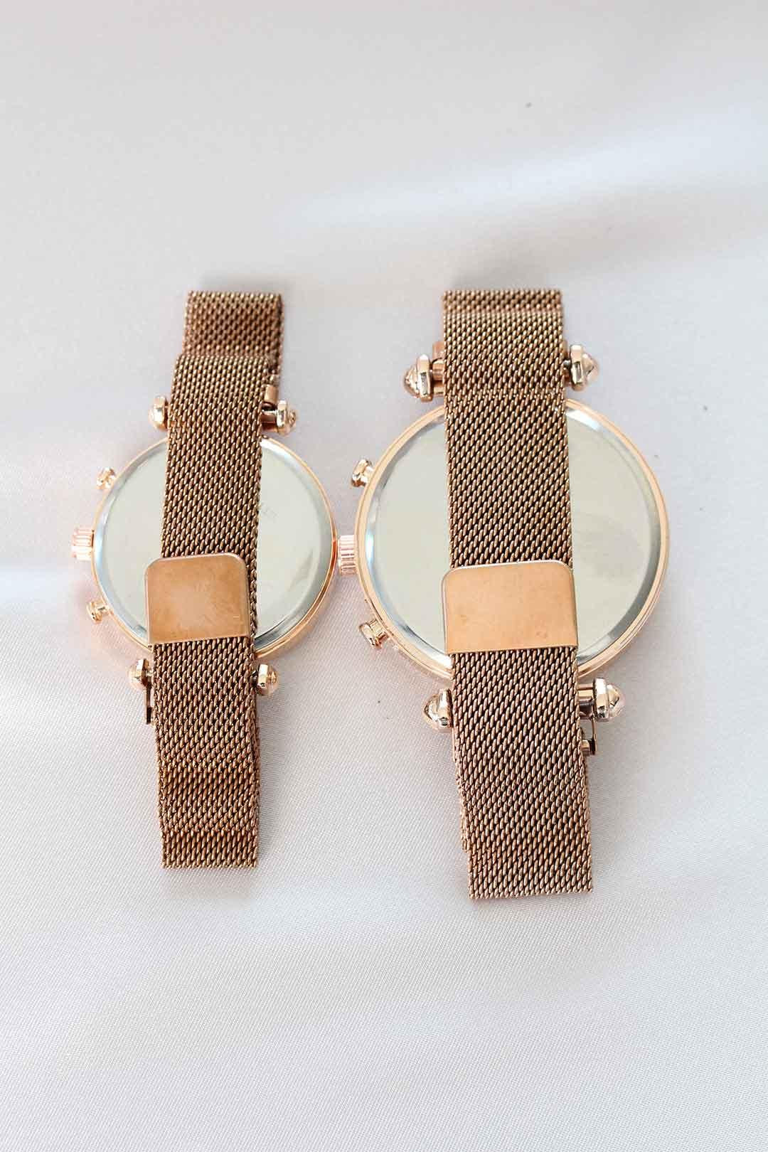 EBJ Rose Color Woven Metal Magnetic Strap Couple Watches - Centennial