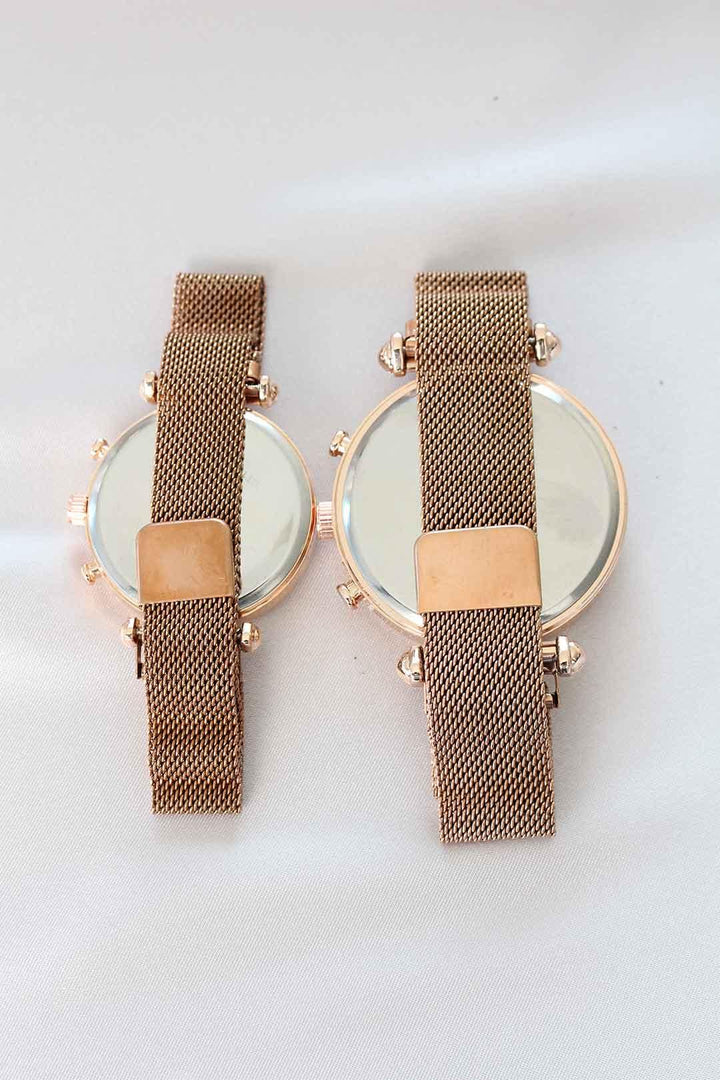 EBJ Rose Color Woven Metal Magnetic Strap Couple Watches - Centennial