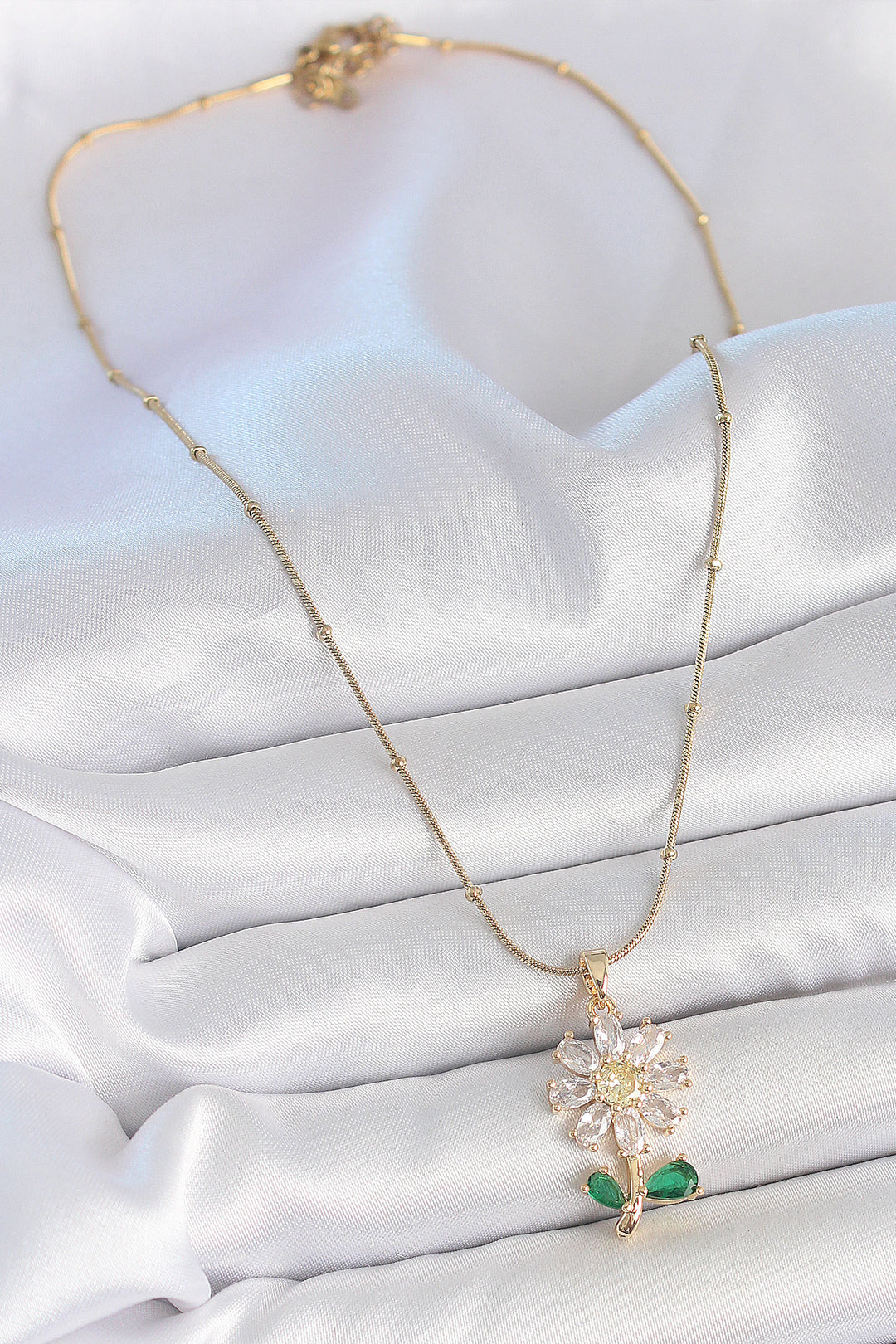 EBJ 316L Stainless Steel Gold Color Minimalist Bead Chain with Zircon Stone Daisy Model Women's Necklace - Craiova