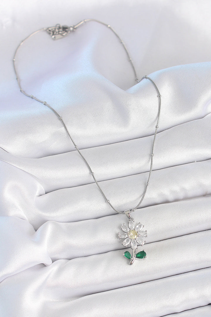 EBJ 316L Stainless Steel Silver Color Minimal Bead Chain with Zircon Stone Daisy Model Women's Necklace - Zürich