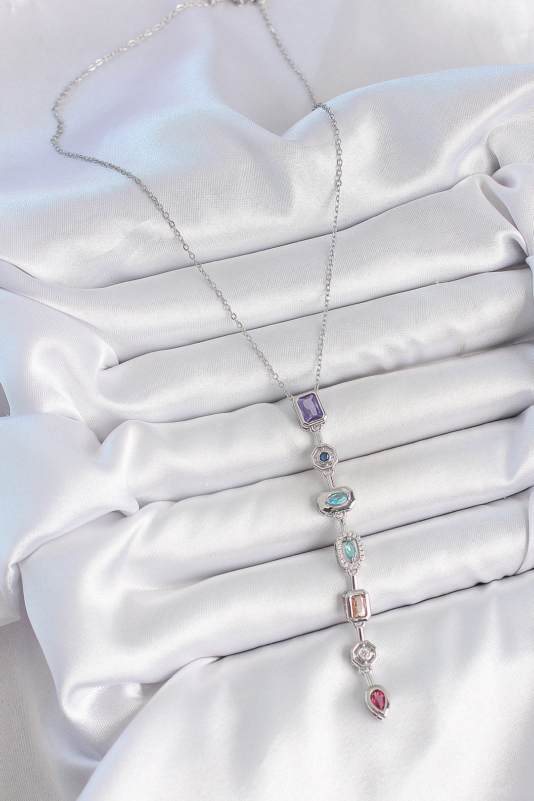 EBJ 316L Stainless Steel Silver Color Chain with Zircon Stone Y Model Decollete Women's Necklace - Hastings