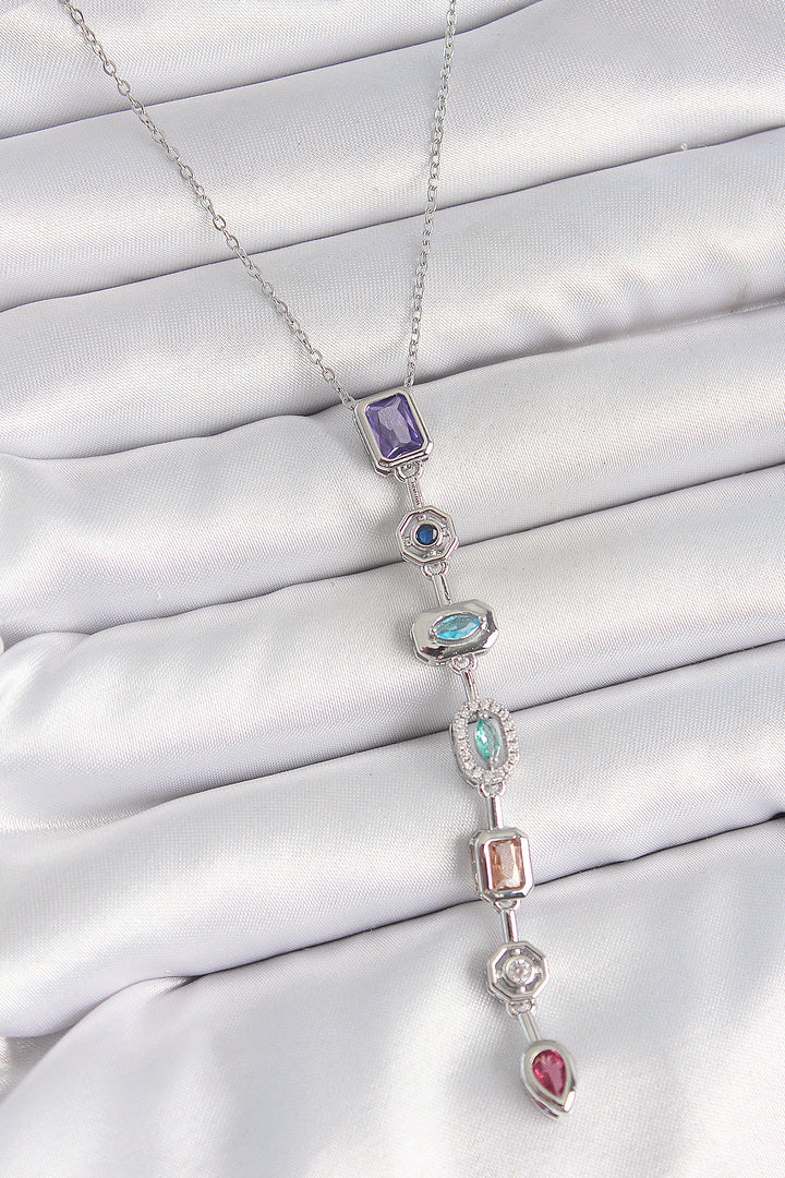 EBJ 316L Stainless Steel Silver Color Chain with Zircon Stone Y Model Decollete Women's Necklace - Hastings