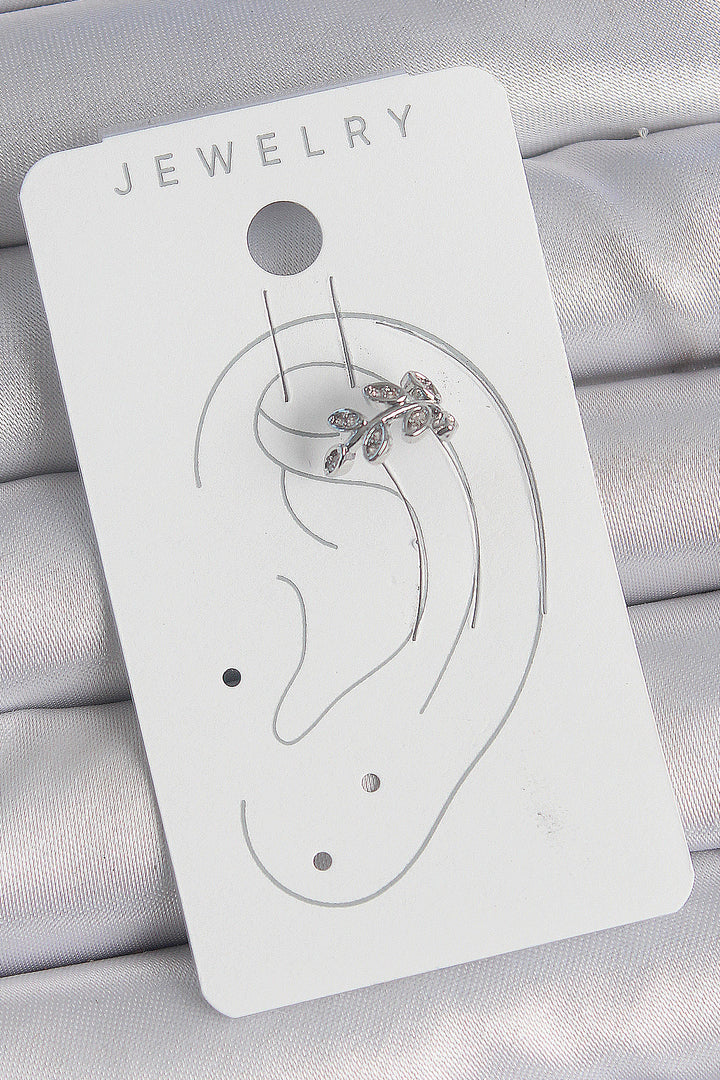 EBJ Rice Silver Color Zircon Stone Leaf Model Cartilage Women's Earring - Walnut Creek