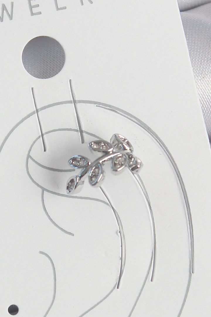 EBJ Rice Silver Color Zircon Stone Leaf Model Cartilage Women's Earring - Walnut Creek