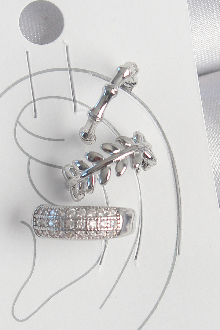 EBJ Rice Silver Color Zircon Stone 3-Piece Model Leaf Figure Women Cartilage Earring - Cunduacán