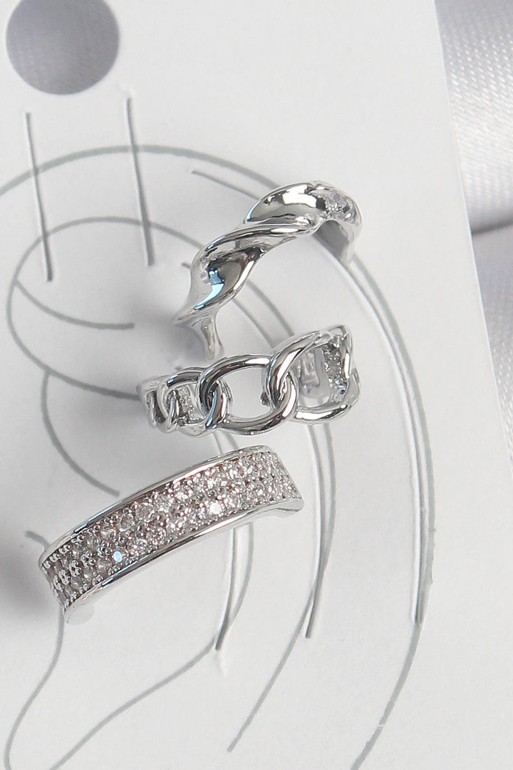 EBJ Rice Silver Color Zircon Stone 3-Piece Chain Spiral Model Women's Cartilage Earring - Syracuse