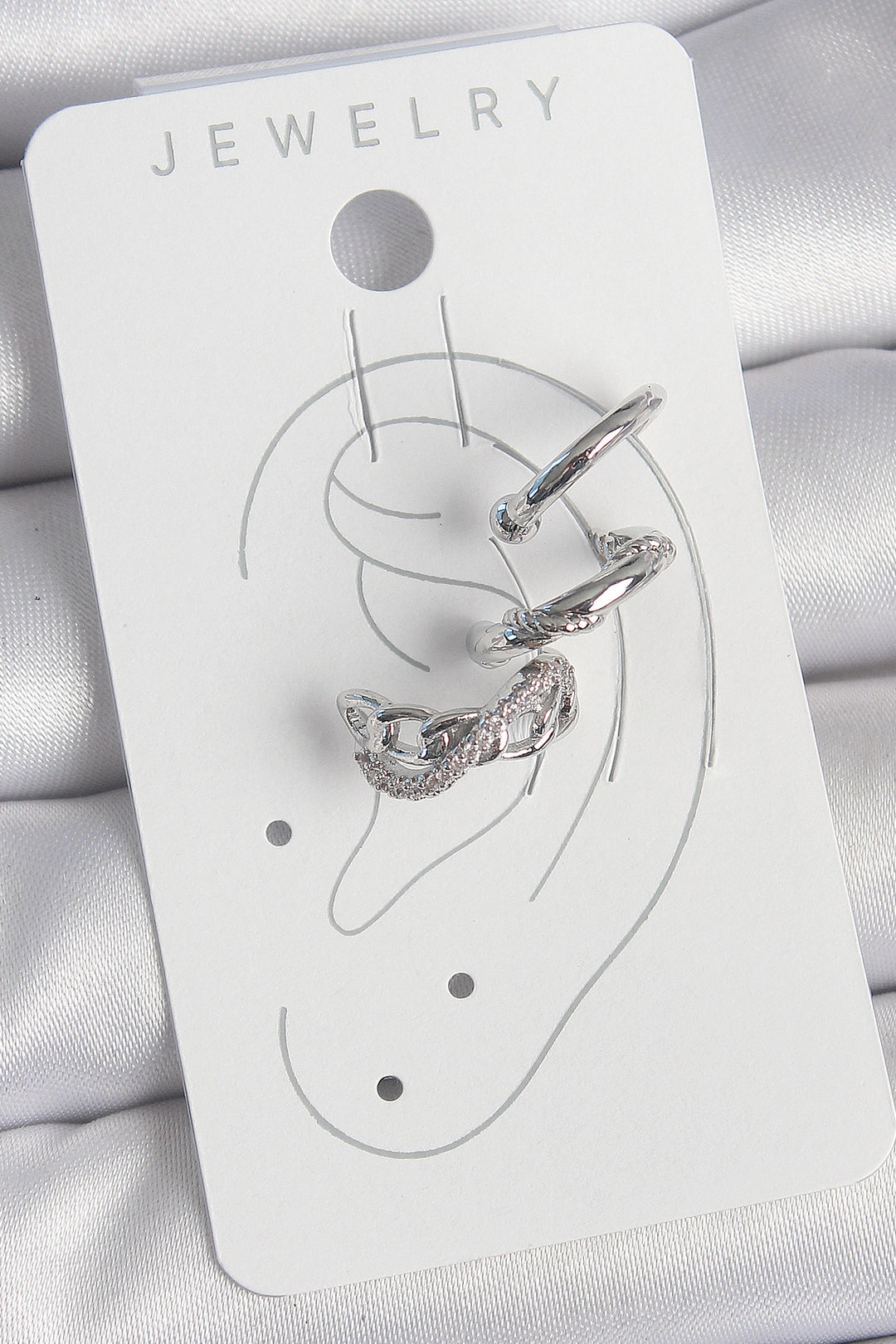 EBJ Rice Silver Color Zircon Stone 3-Piece Model Infinity Chain Model Cartilage Earring - Coyuca de Catalán